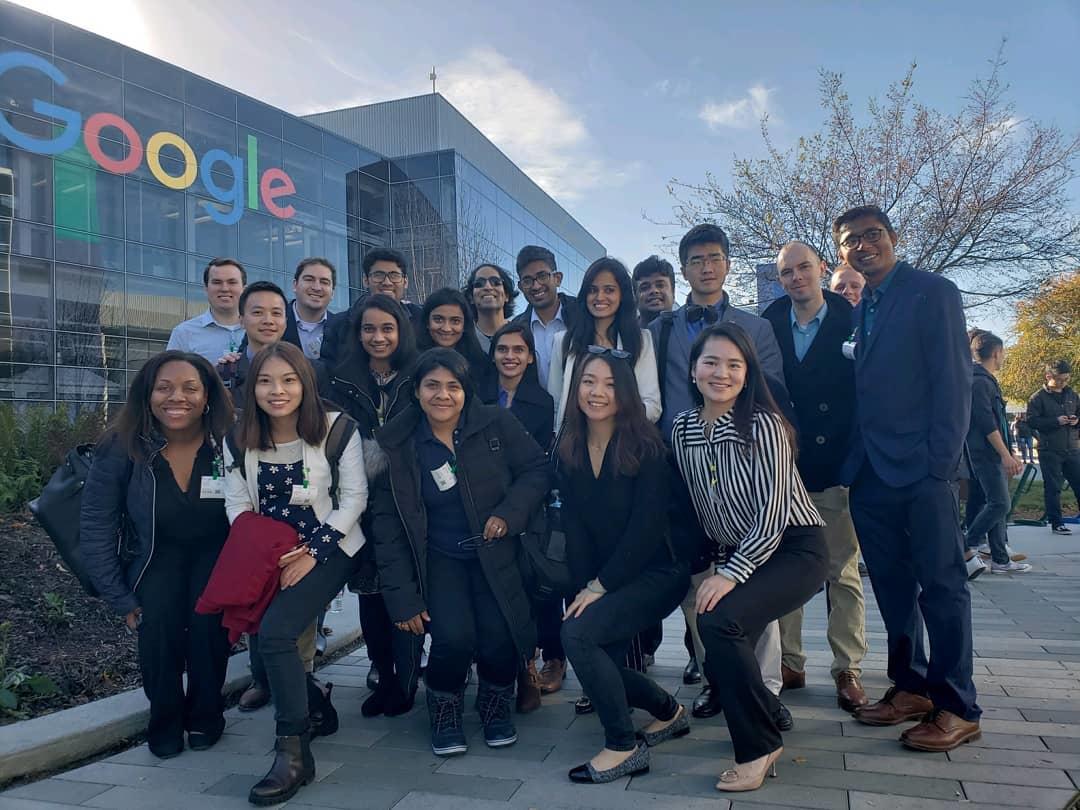 students in front of the Google offices.